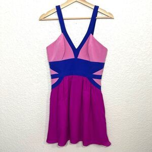 Jay Godfrey Hot Pink Blue Color Blocked Silk Mini Dress Sleeveless Barbiecore 2